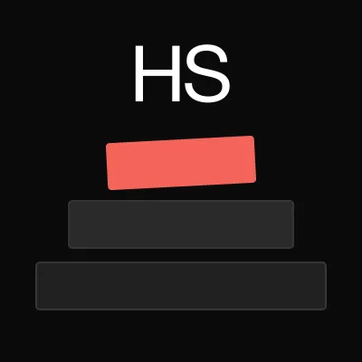 Monogram mark reading HS above three stacked slabs, the top one coral, used as the founder's avatar.